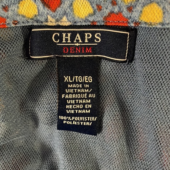 CHAPS Women’s Floral Pullover Size XL Red White Blue Yellow Ruffle V Neck - Picture 6 of 7